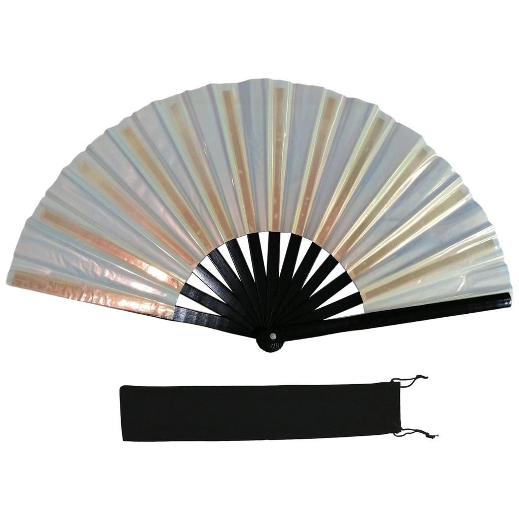 Large Shimmering Colorful Folding Hand Fan for Line Dance Martial Art Taichi Handheld Fan with Reflective Design Gift