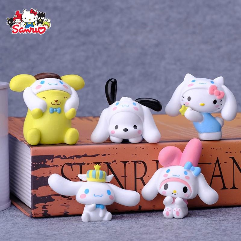 Sanrio Cinnamoroll Cross Dressing Melody Kuromi Hello Kitty Cartoon Cute Doll Anime Figure DIY Decorative Accessories Toy Gifts