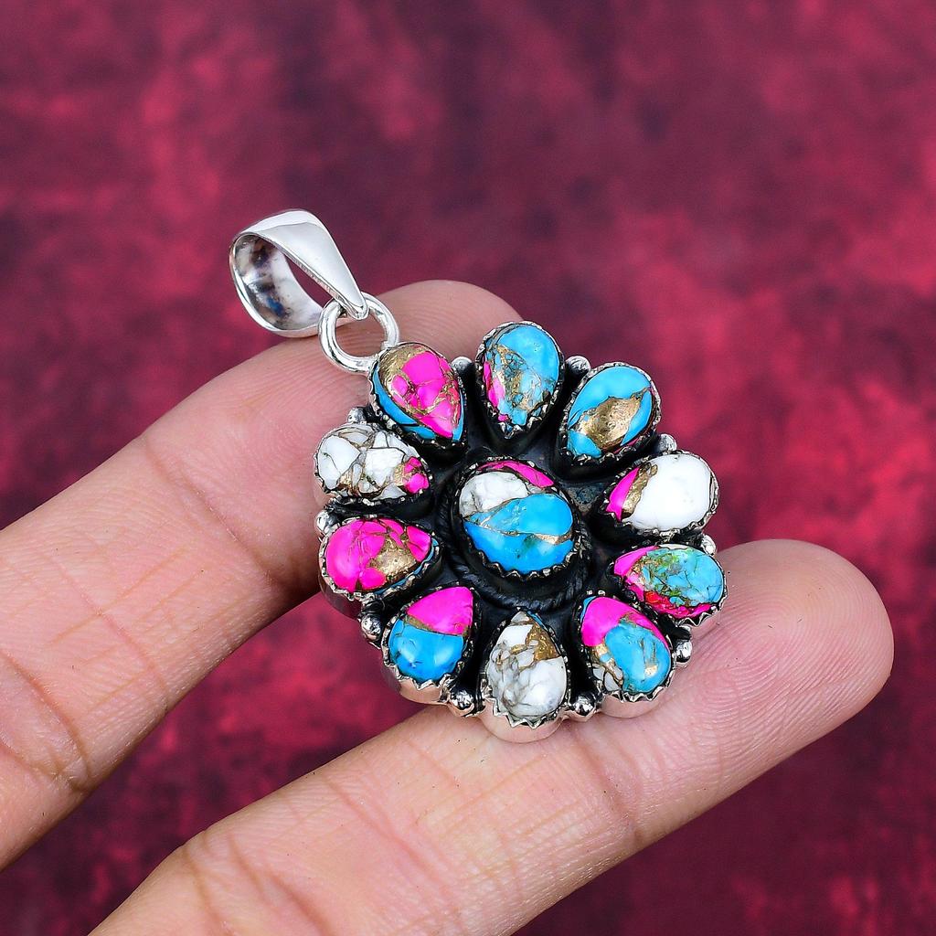 Cotton Candy Turquoise Handmade Gemstone Pendant, 925 Solid Sterling Silver Pendant Antique Jewelry, For Engagement Gift