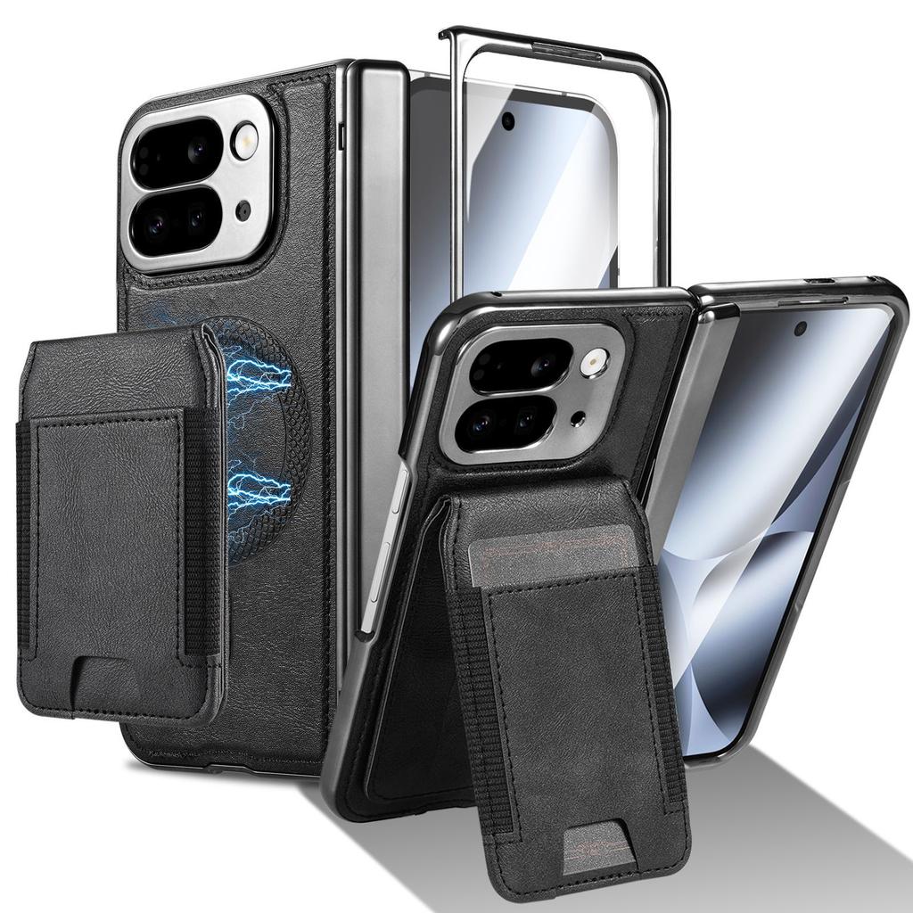 Custodia Portafoglio Magnetico in Pelle per Google Pixel 10 Pro Fold 9Pro Fold Supporto Porta Carte + Protezione Cerniera + Pellicola Schermo Copri Telefono