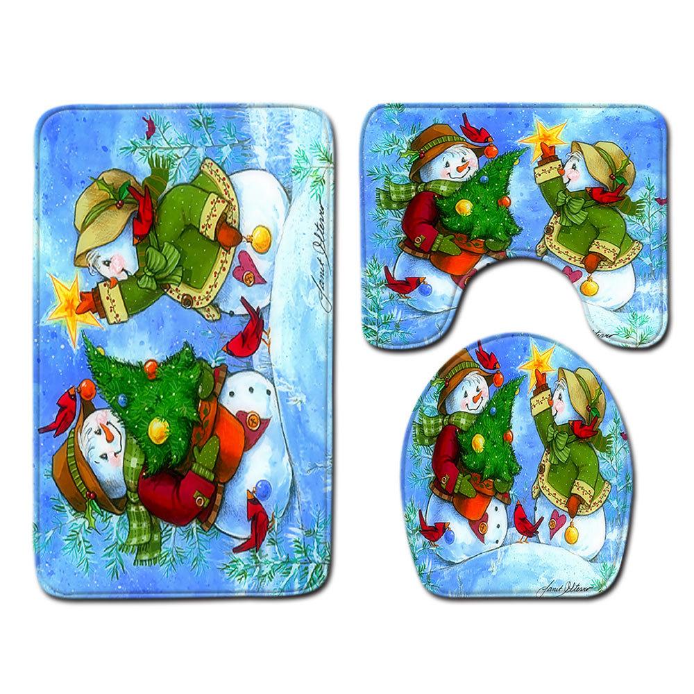 Christmas Bathroom Floor Mat Toilet Three-Piece Set