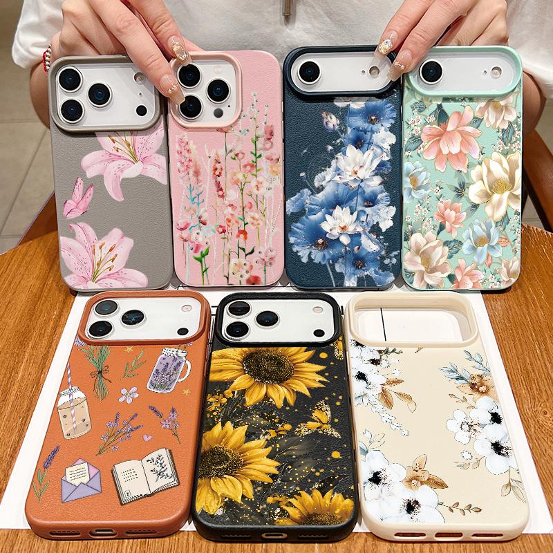 Leather Texture TPU Phone Case For iPhone 17 17e 16e 16 15 Pro Max 14 13 Pro Max 11 Sunflower Pattern Soft Silicone Back Cover