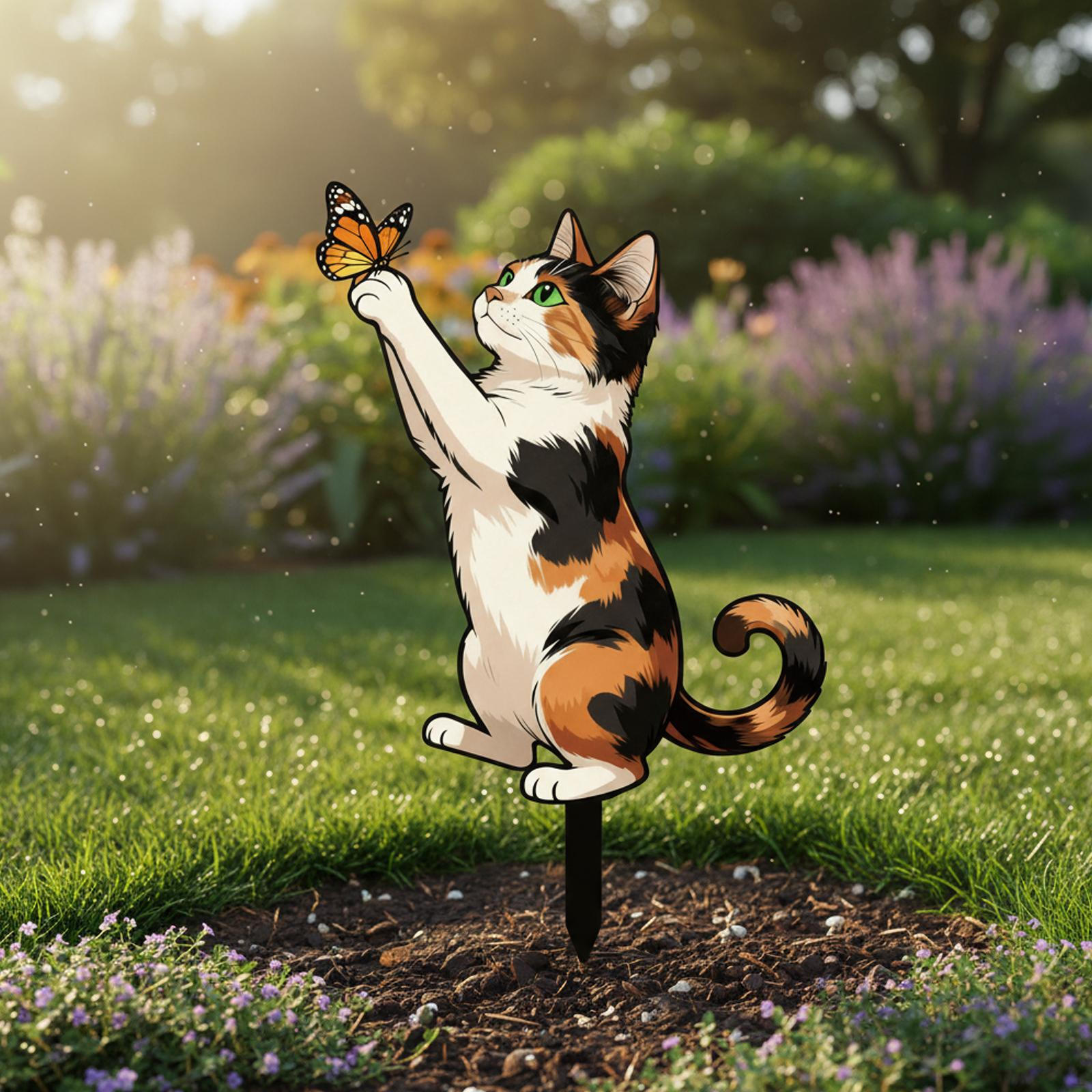 

2D Decorative Stake Sign Artistic Cat Lovers Gift Iron Lawn Ornament Yard for
