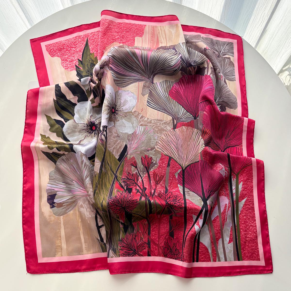 

Luxury Square Scarf For Women Elegant Ladies Print Hijab Neckerchief Shawl Solid Colour Soft Stain Imitation Silk Scarves