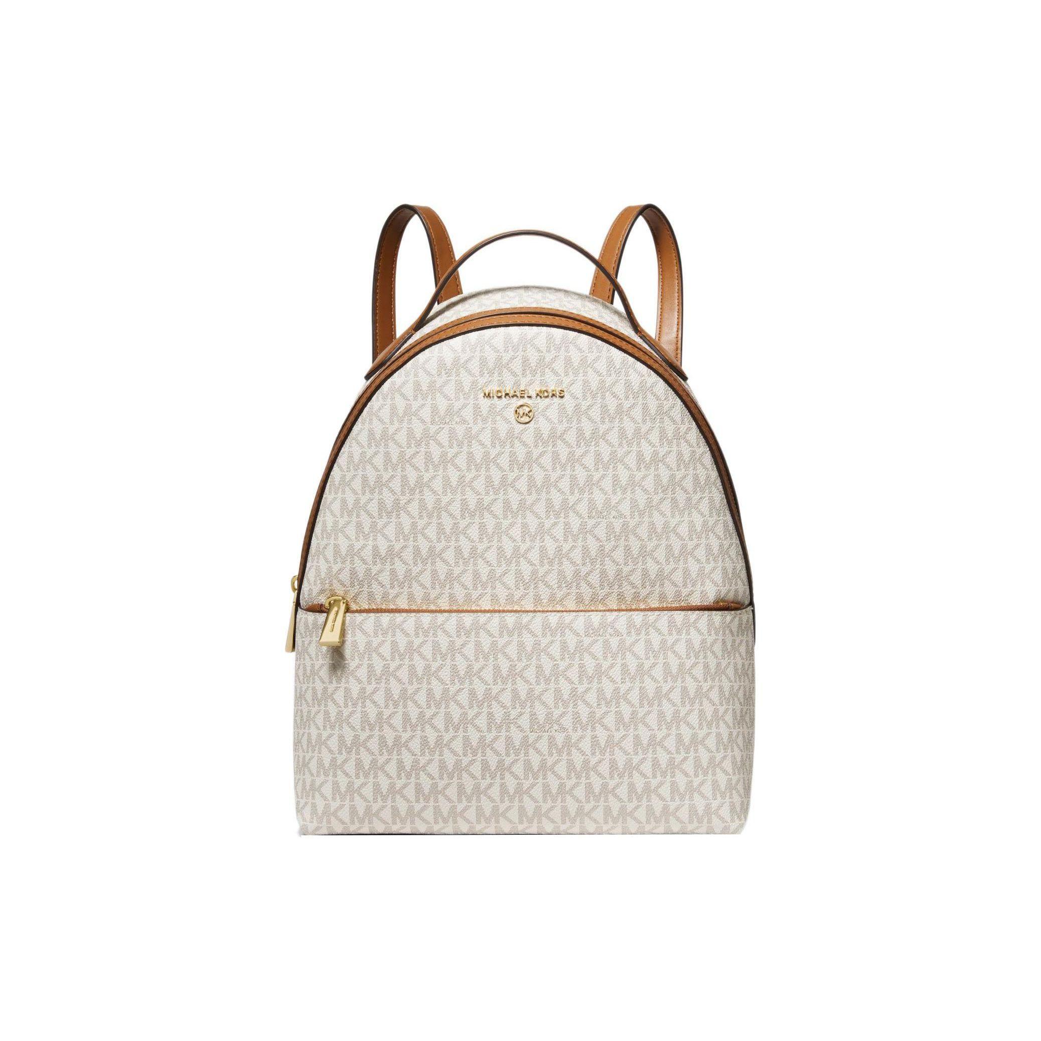

Michael Kors MK Valerie Classic Monogram Print Adjustable Shoulder Strap Zipper Closure Coated Canvas Backpack Women Backpack 30F2G9VB2B-VANILLA-ACORN Basic Set (Bag+Dust Bag)