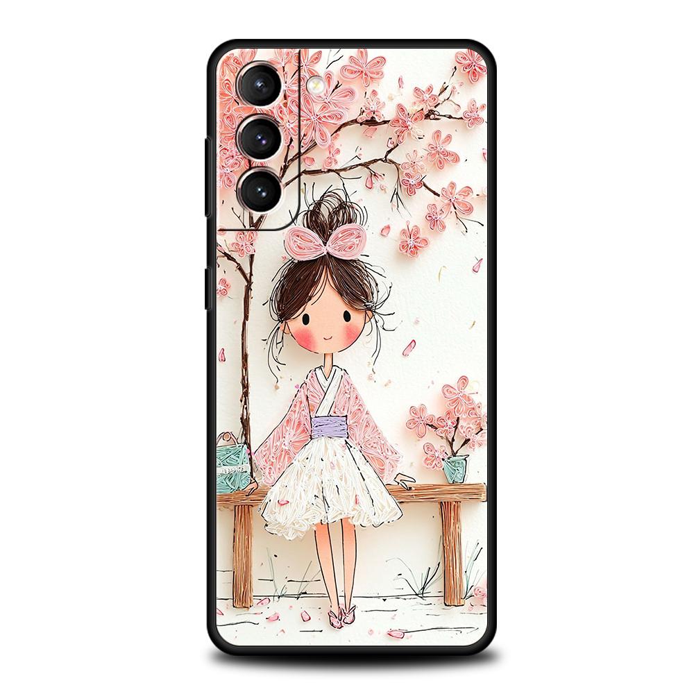 Telefoonhoesje Cover voor Samsung Galaxy S25 Edge S24 S23 S22 S20 S21 FE Ultra S10 S10E Plus 5G Zachte TPU Capas Cartoon Meisje Funda Tas