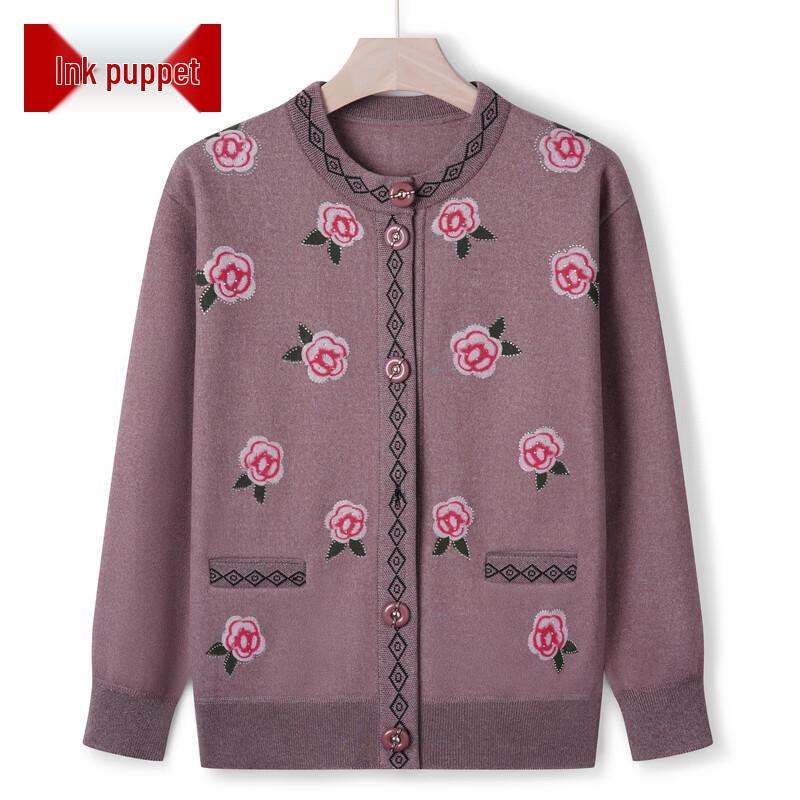 Damen Bestickter Strickcardigan mit Plus-Samt