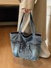 Retro Casual Multi-Pocket Washed Denim Tote Bag - 2025 Trendy Mommy Commute Shoulder Bag