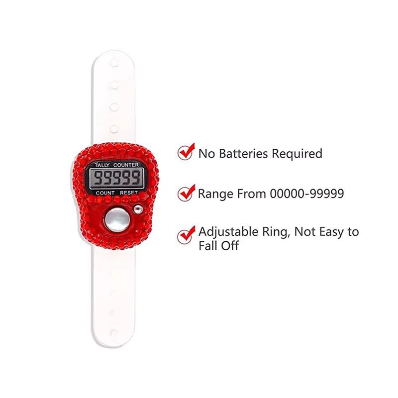 Portable 7 Colors Rhinestone Finger Counter Sparkling Design Counting Tool for Prayers Fitness and Learning Tasks