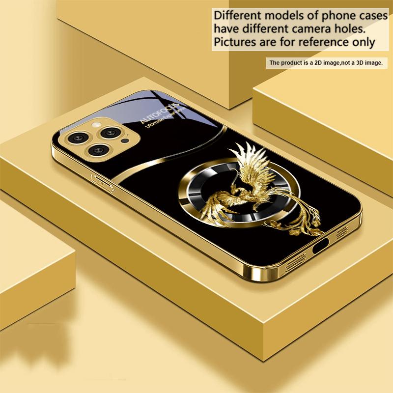 Schöner Pinker Phönix Für IPhone 16 16Pro Max 15 P ro 14 13 Plus 12 Mini 11Pro Max XS Max XR Goldene gehärtete Glas Handyhülle