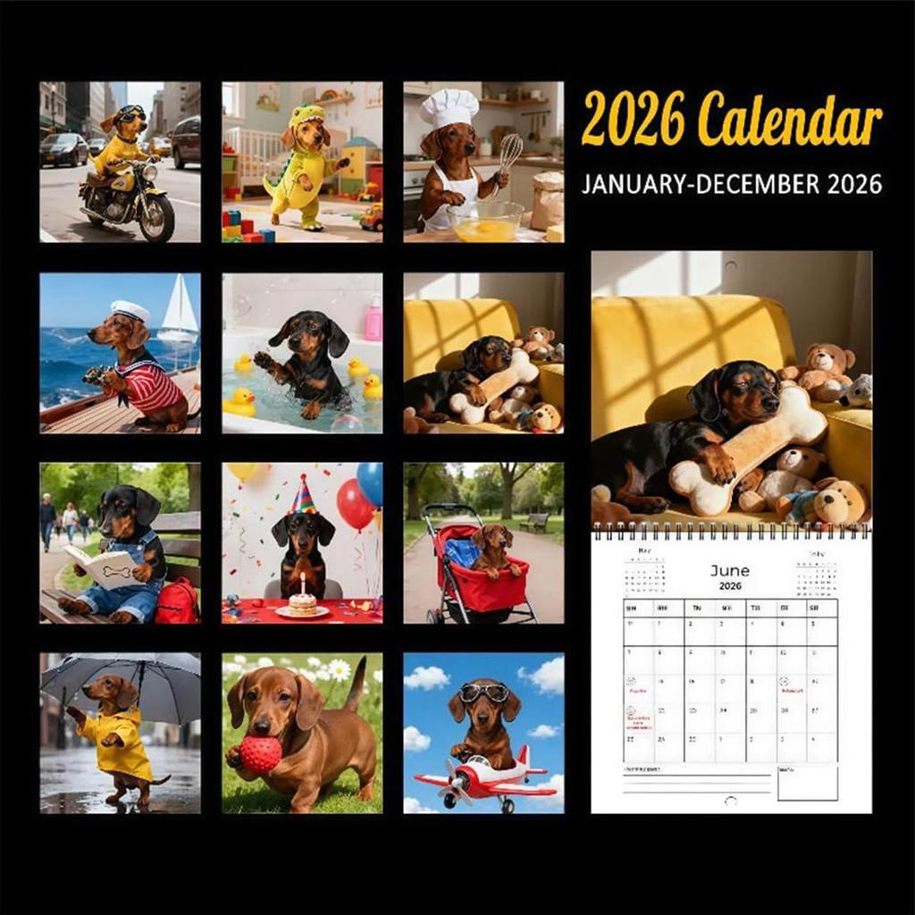 Dachshund Dog Wall Calendar 2026 Weekly and Monthly Planner for Appointment Home Office Kitchen Fridge Classroom Decoration