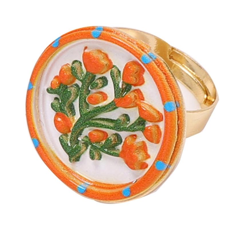 Vintage Floral Open Band Ring in Alloy Finish, Adjustable Statement Jewelry for Party Styling, Daily Wear, and Gifts