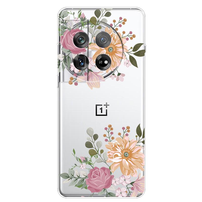For OnePlus 12 Case 12R 5G Flower Clear TPU Soft Silicone Transparent Back Case for One plus 12R Cover on for Oneplus12 5G Coque