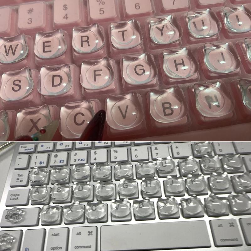 20 Piece Lovely Kitty Shaped Keyboard Caps with Nails Smooth Typing Experience & Scratch Resistant for Women Use
