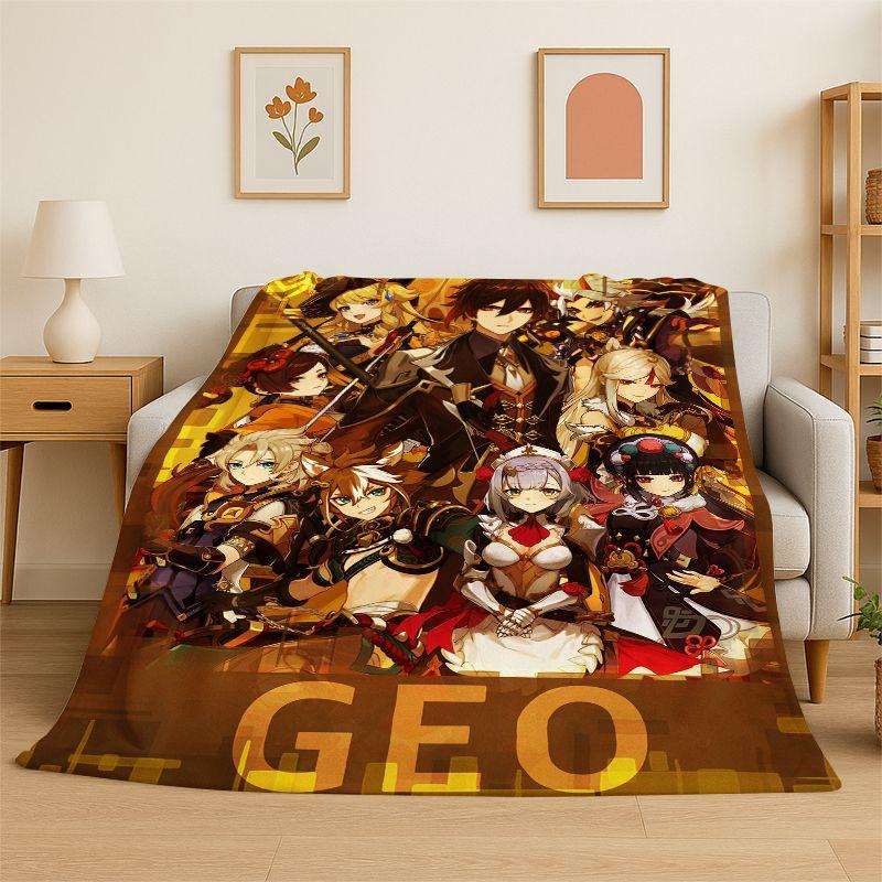 New Genshin Impact Cartoon Game Flannel Blanket Soft Warm Throw Blanket for Bedroom Living Room Bed Travel Camping Picnic Gift
