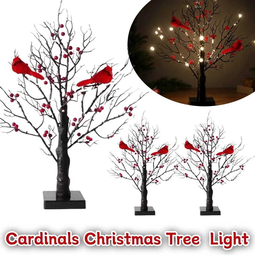 Red Berry Decoration Vintage Glowing Tree Bird Twinkle Tree Lamp  Home Table Decoration