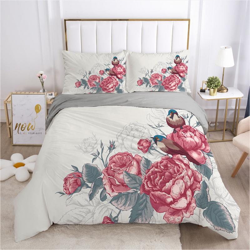 Floral Leaves Bedding Set Microfiber Butterfly Duvet Cover Lotus Flowers Comforter Cover Full King For Kids Adults Bedroom Decor