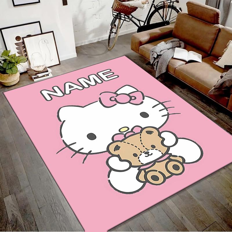 Custom HelloKitty Mat Personalized Name, Polyester Washable Indoor Entryway Rug, Gift for Christmas, Easter, Thanksgiving Day