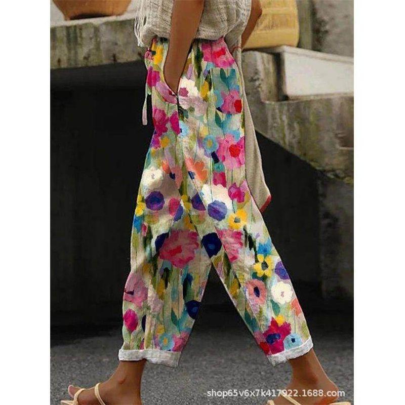 

2025 Casual Sports Pants Versatile Elastic Waist Slimming New Digital Print Women s Clothing on Amazon Flower color M