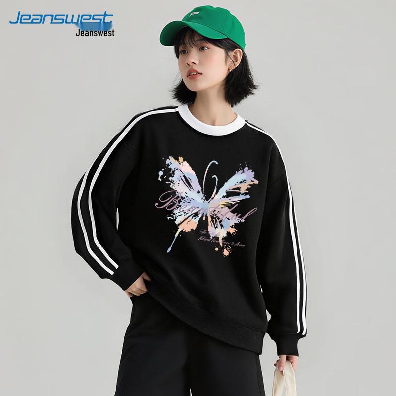 JEANSWEST Women's Butterfly Print Round Neck Sweatshirt