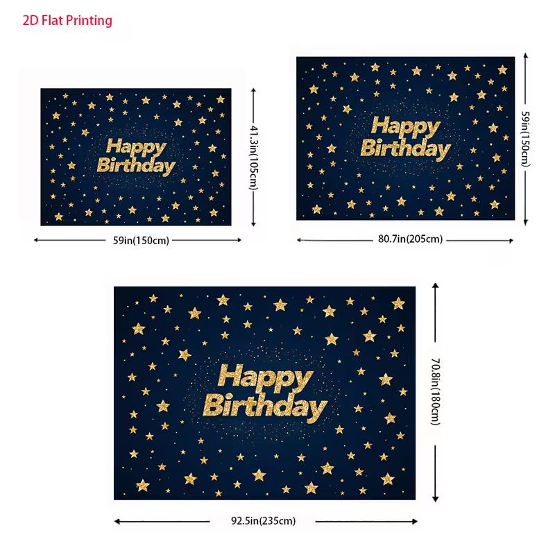 Glitter Gold Star Birthday Tapestry, Dark Blue Starry Night Wall Hanging