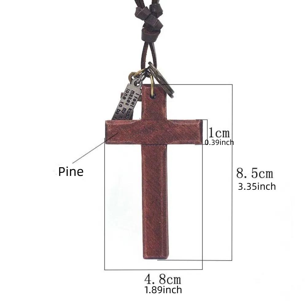 Religious Handmade Cross Necklace Metal Tags Crucifix Pendant Chain Wood Cross Necklace  Church