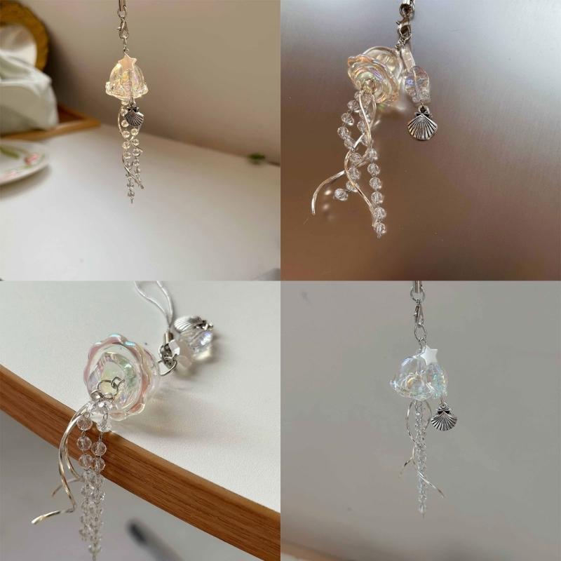 Unique Jellyfish Phone Charm Hanging Rope Sea Theme Star Pendant Phone Chain Strap Handmade Beaded Keychain Accessory