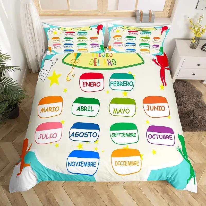 Comforter Cute Cartoon Animals Twin For Kids Boys English Alphabet Bedding Set Cute Monkey Colored Letters Comforter