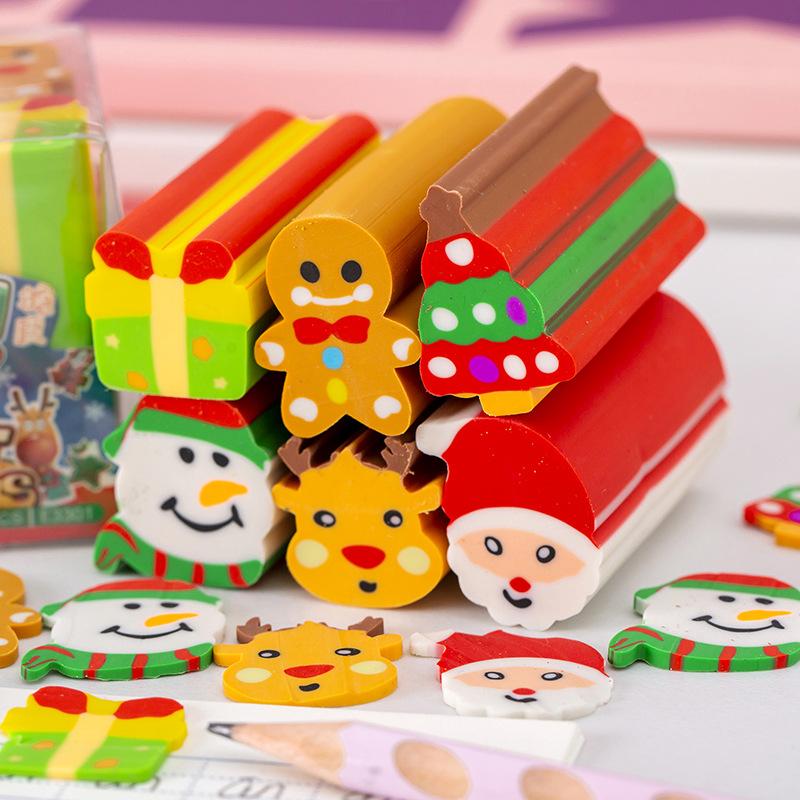 6PCS Christmas Cut Rubber Set Student Christmas Gift Prize Reward Rubber Set Erasers for Kids Korean Stationery