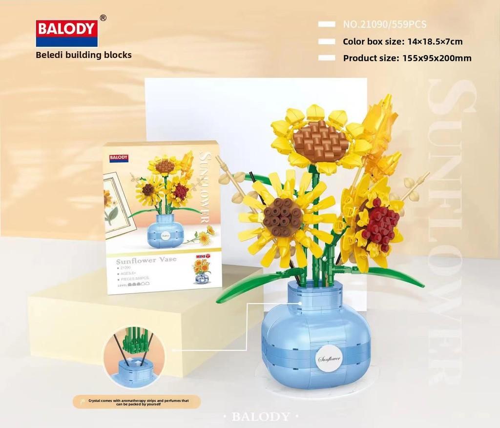 Rose Violette Vase Bausteine Sonnenblume Blumenstrauß DIY Kreatives Spielzeug für Kinder und Erwachsene