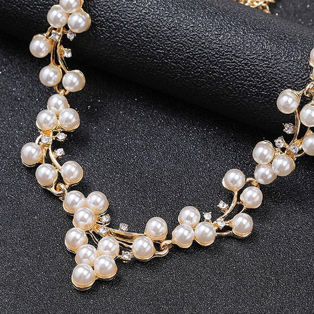 Rhinestone Pearl Women Necklace Korean Style Jewelry Set Dangle Earrings Bridal Wedding Jewelry Set