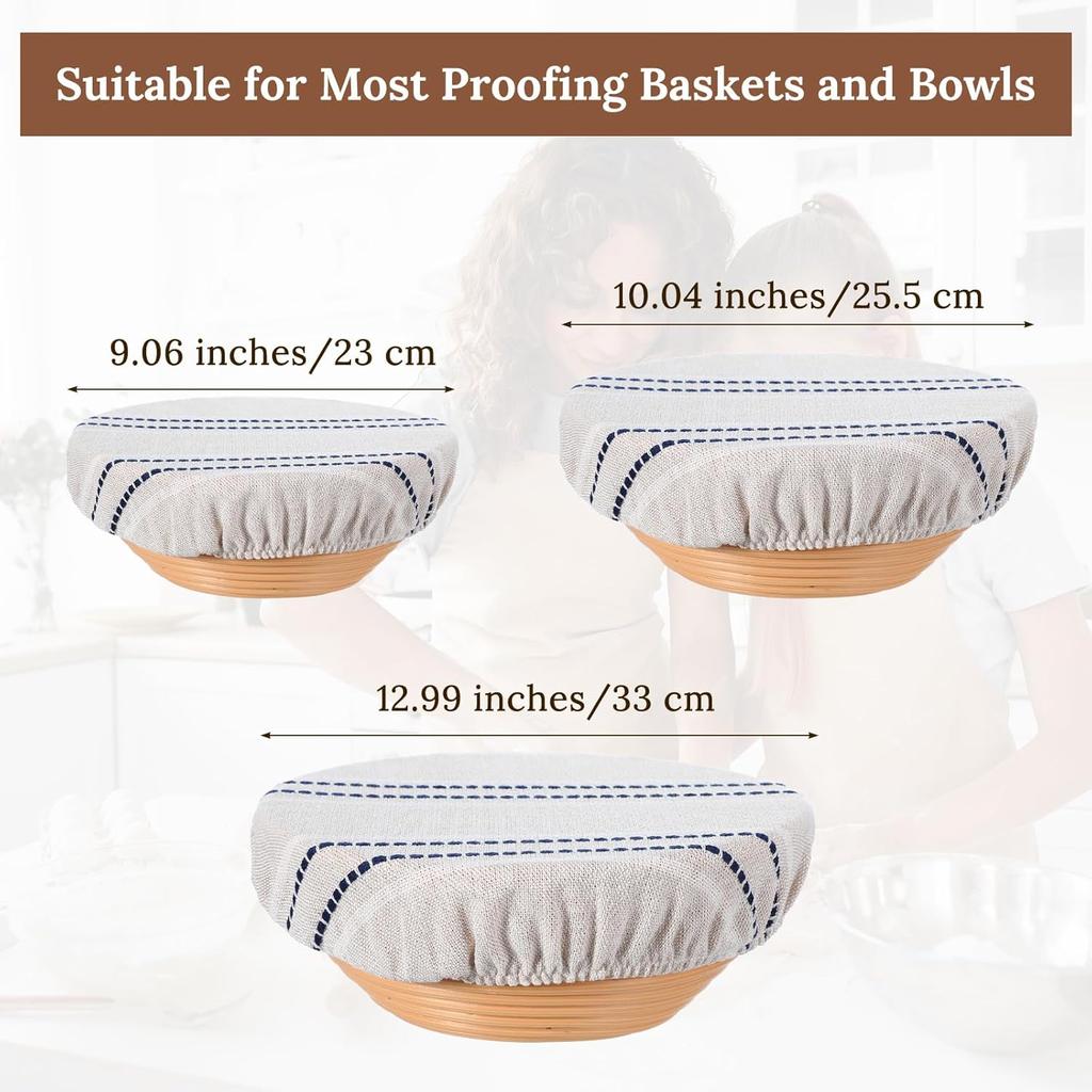 3 Pcs Bread Proofing Bowl Covers, Reble Bowl Covers for Bread Proofing, 9/10/13 Inches Basket Linen Cloths Cover, Elastic Linen Breads Proofings