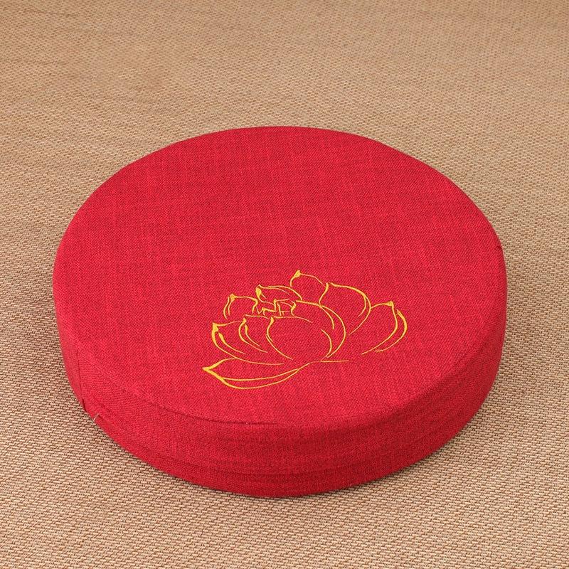 Plush Round Tatami Cushion Pad With Removable Washable Cover And Lotus Print