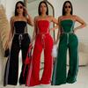 C7056 European & American Fashion Women's Solid Color Sleeveless Two-Piece Long Set