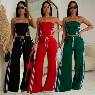C7056 European & American Fashion Women's Solid Color Sleeveless Two-Piece Long Set