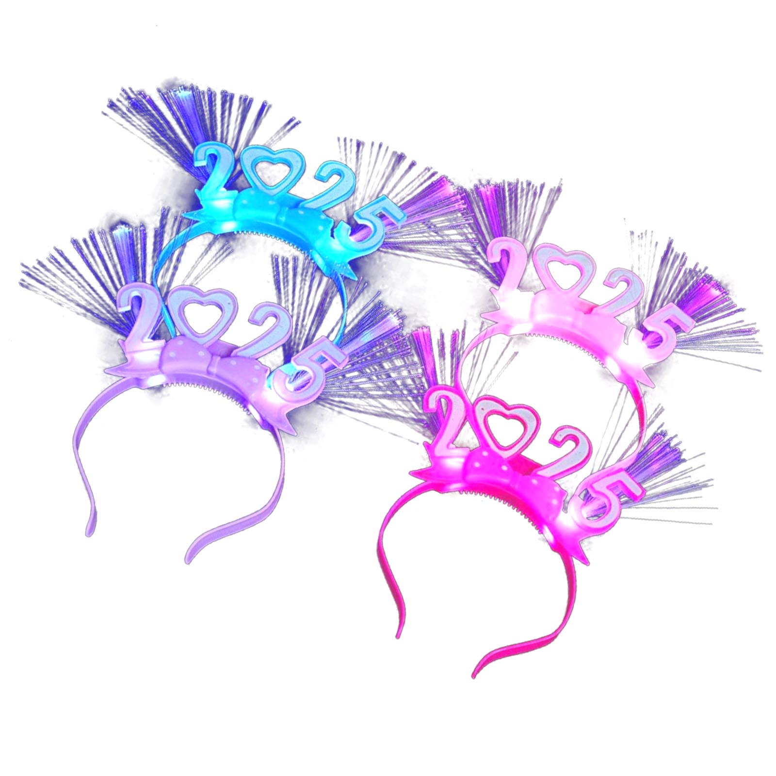 

4 шт. светодиодные обручи для волос Radiant LED 2025 на Новый год, светодиодная подсветка 2025, новогодняя повязка на голову, обруч для волос для празднования вечеринки A