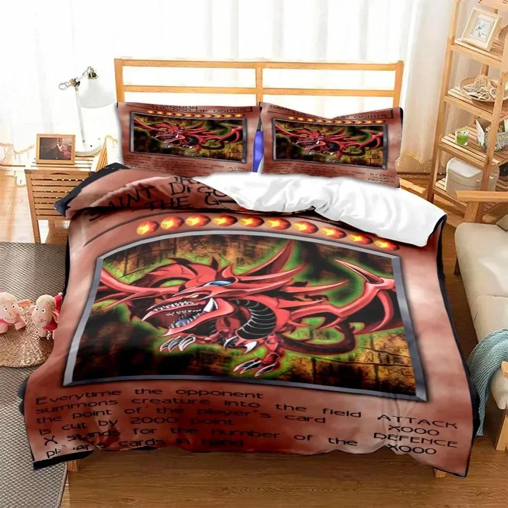 Anime Yu Gi Oh Card Blue Eyes White Dragon Cartoon Bedding Set Single Twin Double Queen King Cal King Size Bed Linen Set