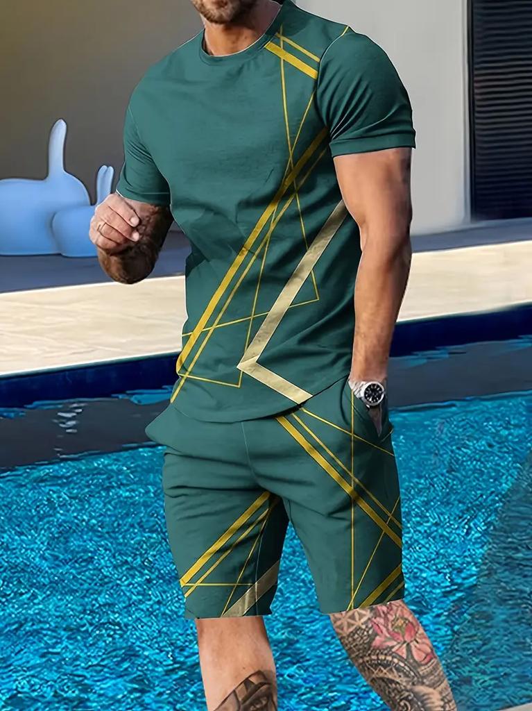 Herenpak Casual Simpel Patroon Print T-shirt Hawaïaans Casual Vakantie T-shirt Tweedelig Sneldrogend Korte Mouw Heren Set