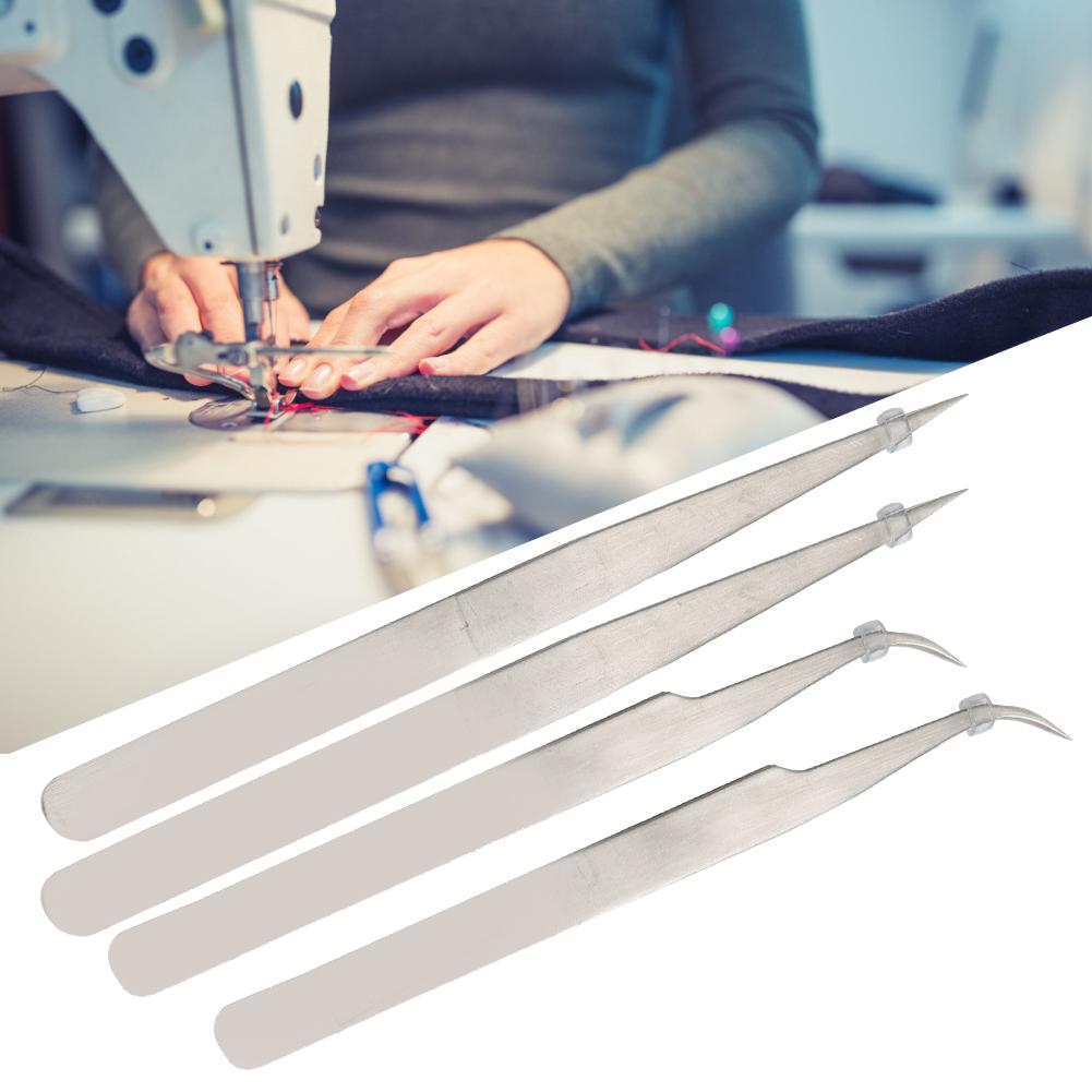 4PCS Stainless Steel Tweezer Straight & Curved Anti Static Tweezers Sewing Machine Accessories