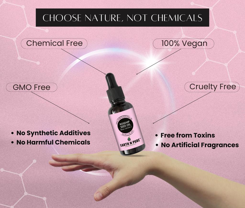 Earth N Pure Rosehip Oil Cold Pressed, Natural and Therapeutic Grade for Face with Glass Dropper 15 Ml