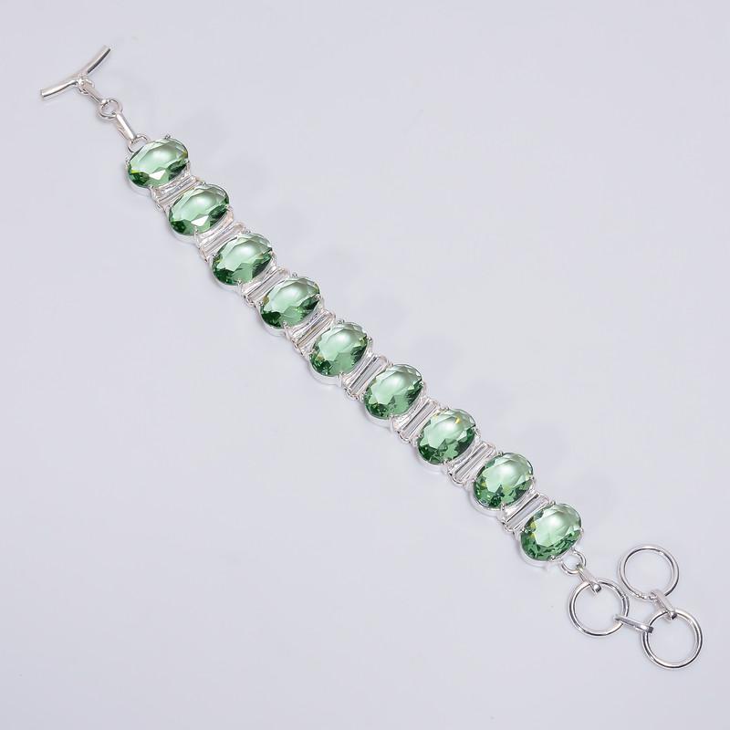 

Outstanding Top Grade Qualite 100% Natural Green Amethyst Oval Shape Ethnic Style Handmade Jewelry 925 Steling Silver Bracelet 6-8 WSJ-5183 6-8