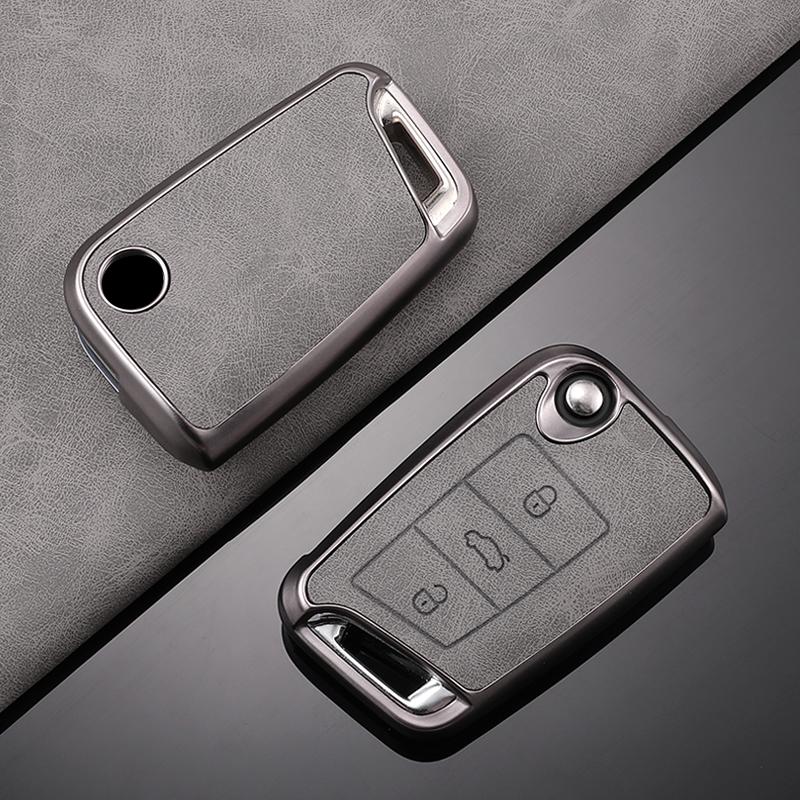 

Interior Mouldings TPU Leather Car Key Case Full Cover Shell for VW Volkswagen Golf 7 MK7 Tiguan MK2 T-roc T-cross Skoda Octavi