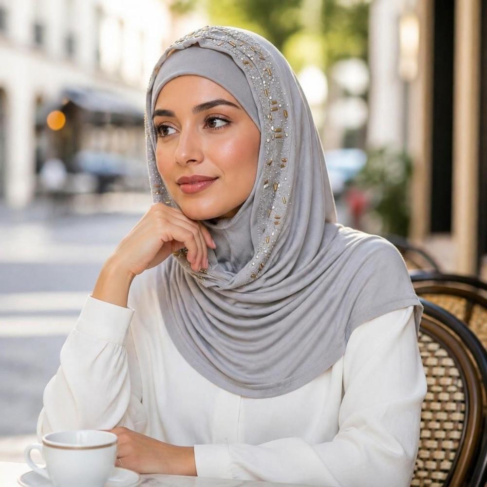 Soft Elastic Instant Hijab Cap Stretchable Head Wrap Hat Fashion Pull on Hijab Daily Wear