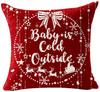 Red Plaid Sofa Linen Christmas Pillow Cover Reindeer Snowflake Home Cushion Cover