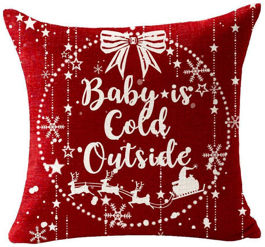 Red Plaid Sofa Linen Christmas Pillow Cover Reindeer Snowflake Home Cushion Cover
