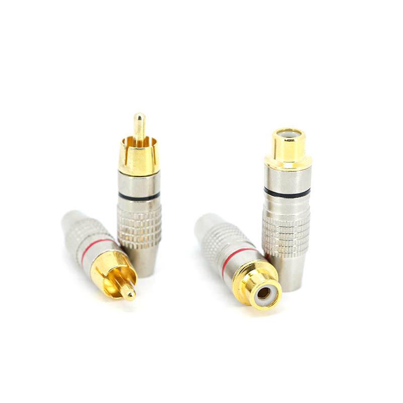 2 Type Gold Plated RCA Male or Female Jack Plug Socket Audio Video Locking Cable Connector Solder Non Solder Solder-Free Adapter