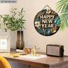 Artistic Happy New Year Wooden Sign - Wreath Round Sign for Front Door, Wall Hanging Decor - Ideal Festival Ornament