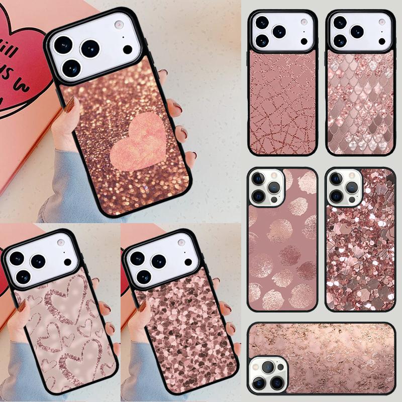 Gold Rose Glitter Pink Love pattern Phone Case For iPhone 17 Air 14 15 13 12 Max Cover For Apple 14 15 16 16e 11 Pro Max Plus