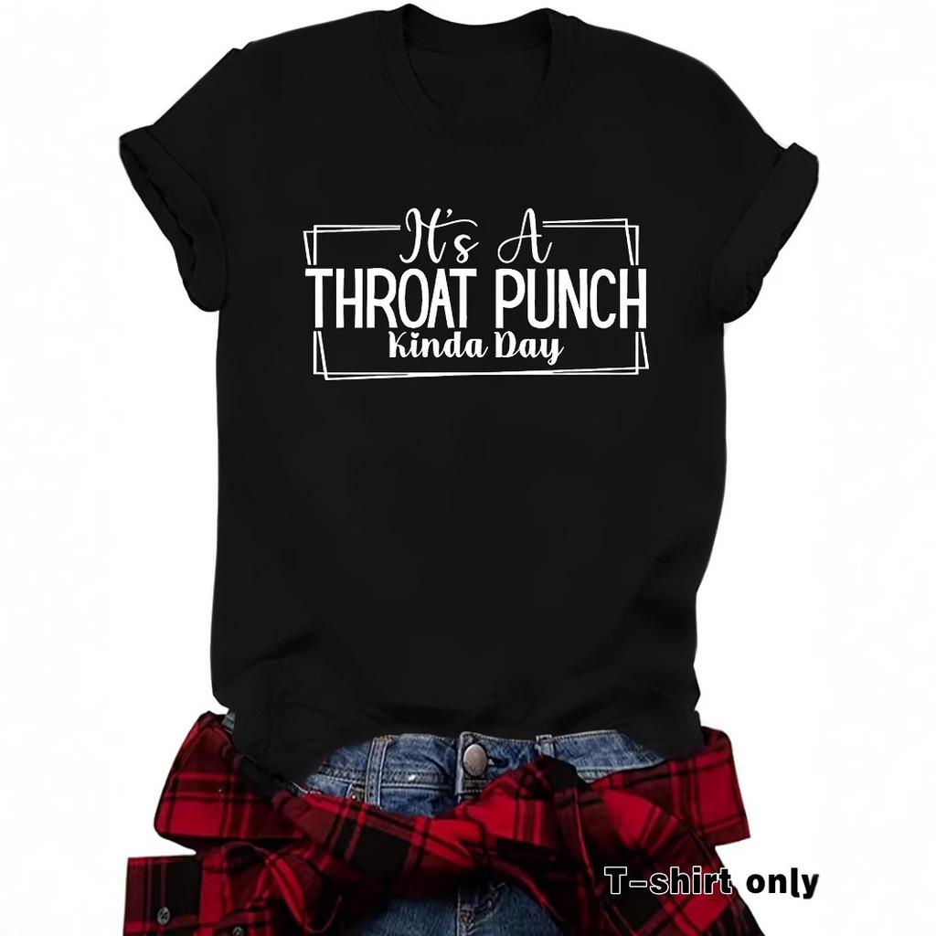 Summer Round Neck 3D Letters' THOAT PUNCH ' Print Top Fashionable Casual Short Sleeved Women's T-shirts