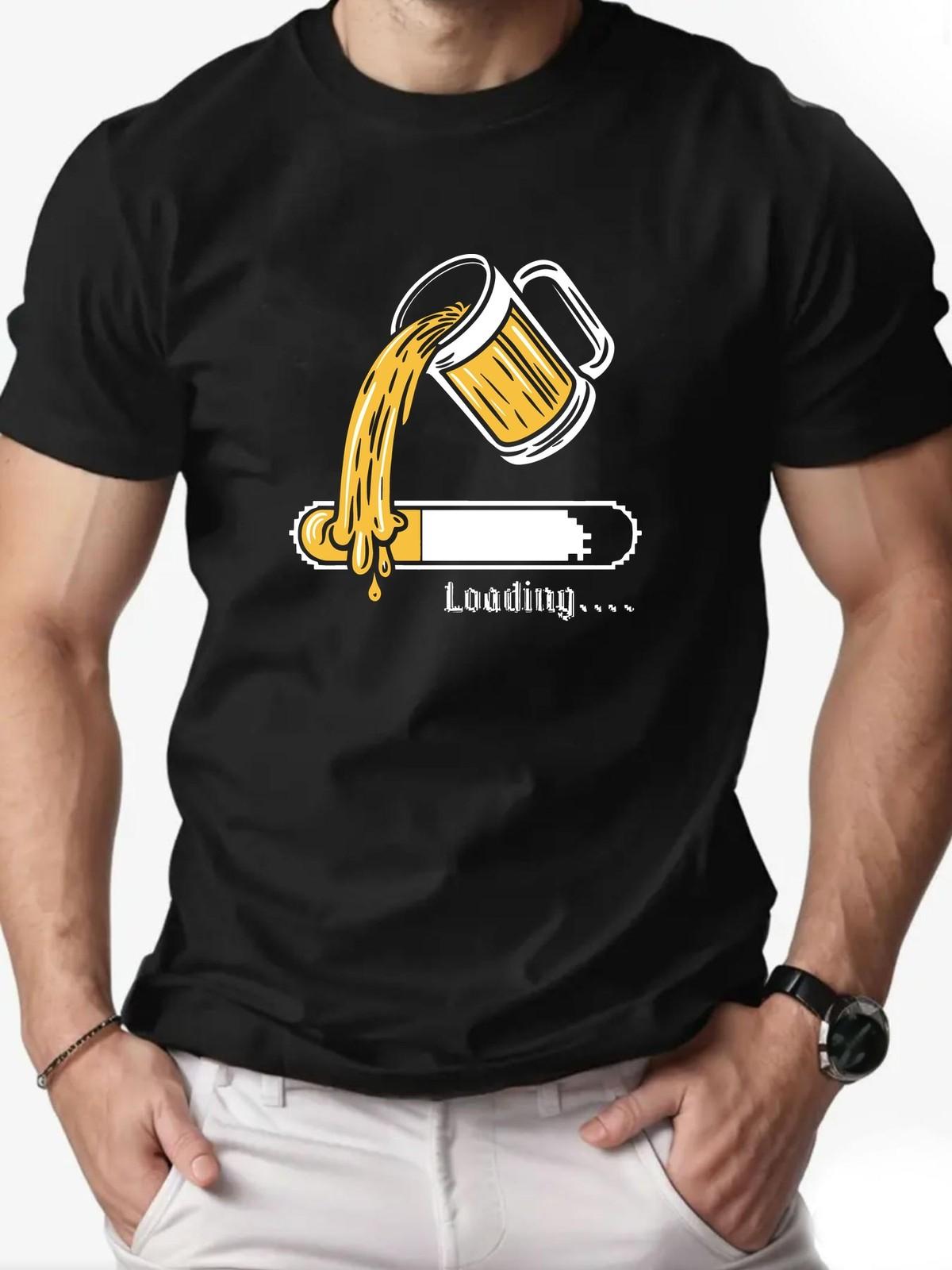 Casual black T-Shirt-Beer Graphic,Slight Stretch - Regular Fit M